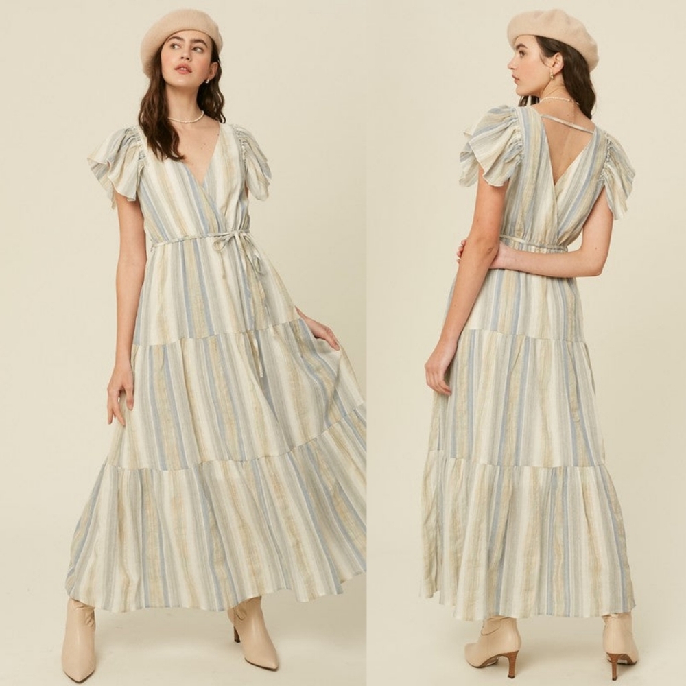 Striped maxi dress wedding guest dress photoshoot party dress beach summer ocean